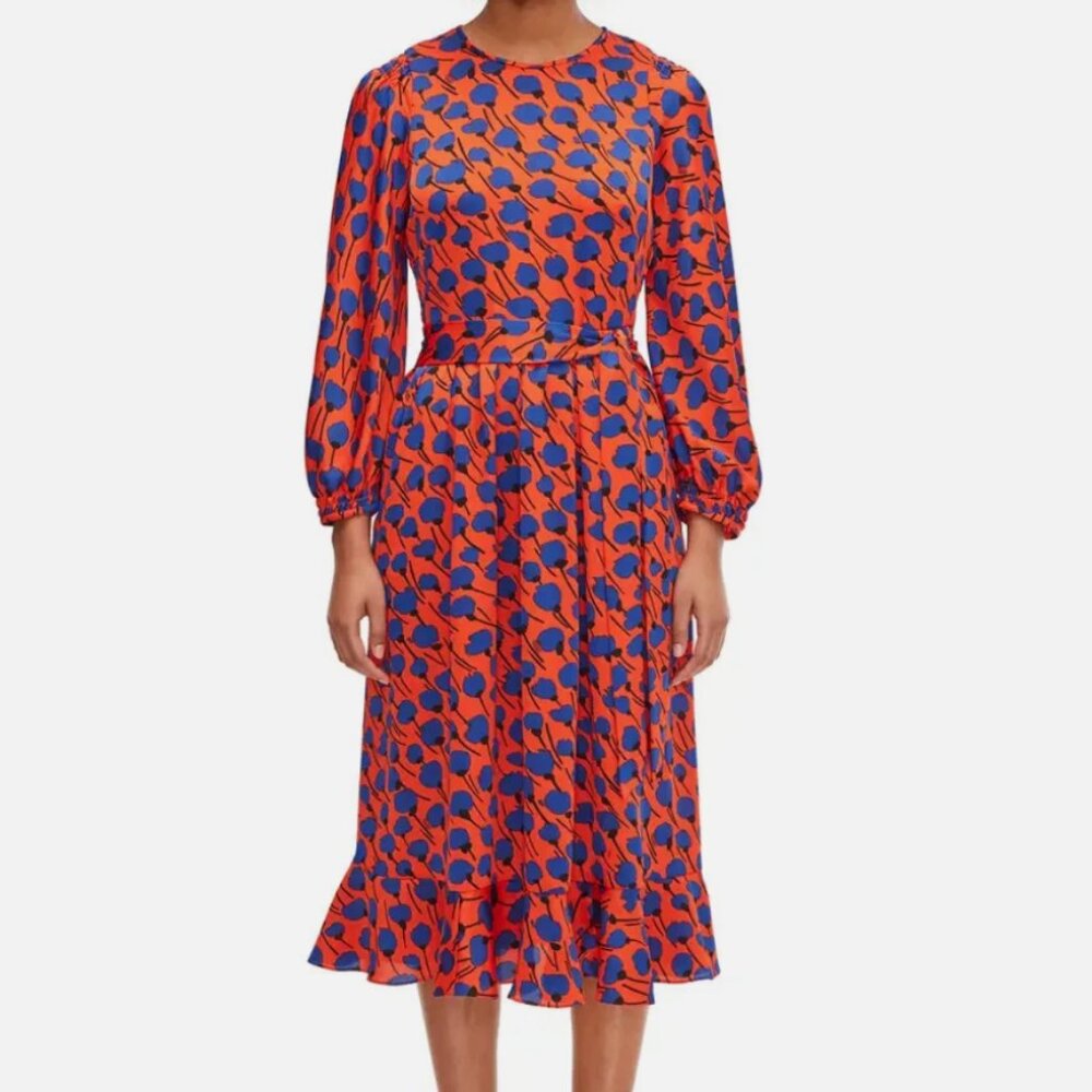 Elegant Blue and Orange Patterned Dress